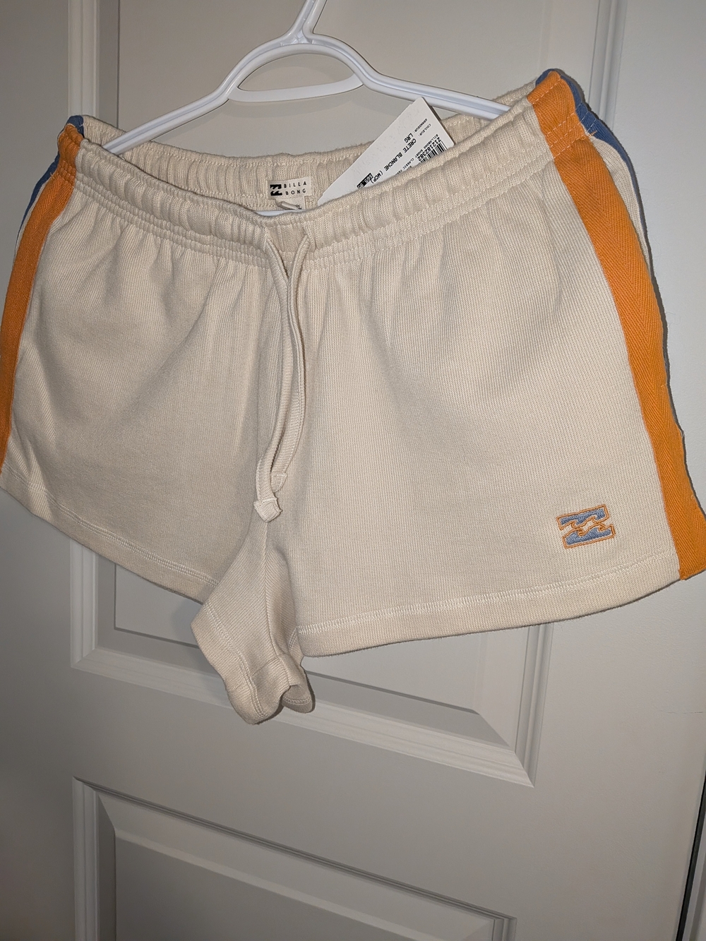 NWT Billabong Cream Shorts with Orange and Blue Side Stripes
